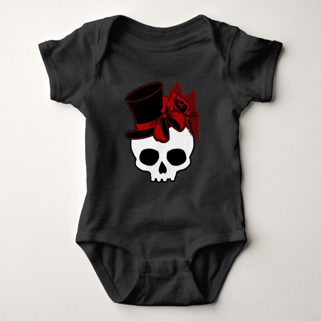 Body Crâne mignon avec chapeau Rose rouge Bow (Devant)
