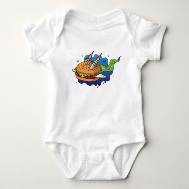 Body Creative Cartoon Burger Rocket Ship in Space Illus (Devant)