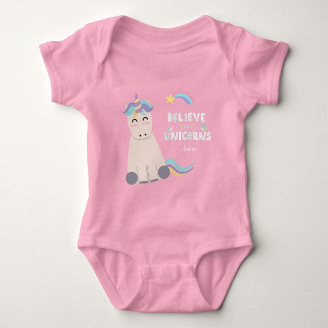 Body Croire en Unicorns Magical Pink Monogrammed Girl (Devant)
