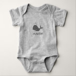 Body Custom cute grey whale baby romper for kids<br><div class="desc">Custom grey whale baby romper bodysuit for new baby. Cute personalized name jumpsuits for infants girls and boys. Fun aquatic sealife animal vector design with funny quote. Add your own name to personalize this jumper suit. Cute baby shower or 1st Birthday gift idea for newborn child or infant. Big fish...</div>