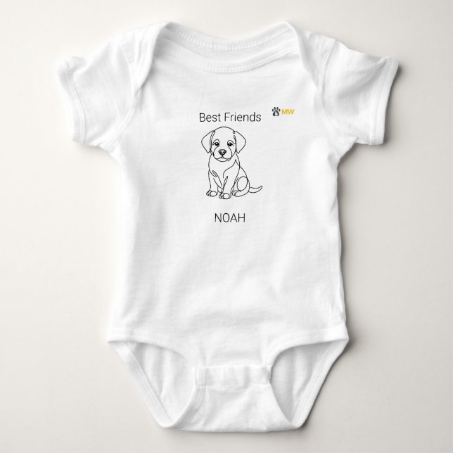 Body Custom Name Labrador Puppy Minimalist Line Art Bab (Devant)