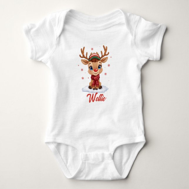 Body Custom Reindeer Christmas Baby Bodysuit Name (Devant)