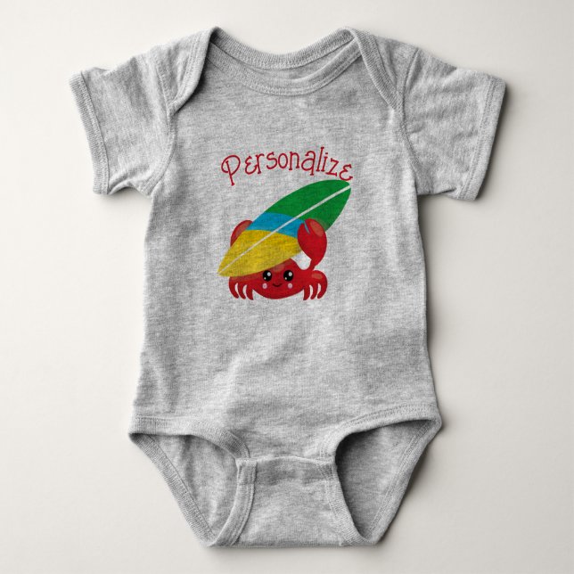 Body Cute Baby Crab avec Surfboard Rouge Personnalisé (Devant)
