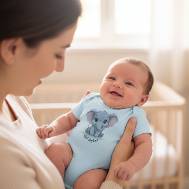 Body Cute Baby Elephant Personalized Name Baby Bodysuit (Créateur téléchargé)