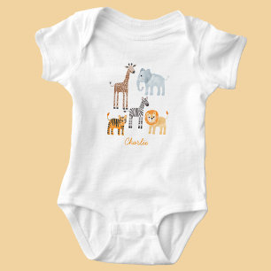 Body Cute Baby Safari Animal Aquarelle Nom Personnalisé