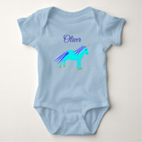 Cute Blue Baby Boy Unicorn Nom personnalisé