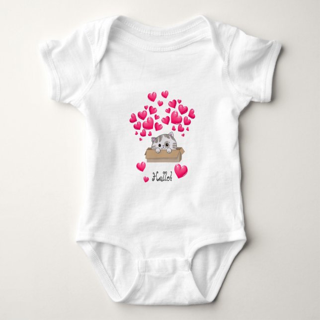 Body Cute chaton dans une boîte et les coeurs roses (Devant)