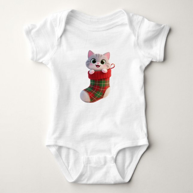 Body Cute Christmas Cat in Stocking Baby Jersey T-Shirt (Devant)