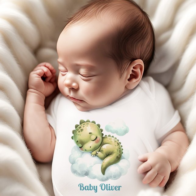 Body Cute Dinosaur Bleu Vert Nom Monogramme Garçon (Cute Dinosaur Blue Green Name Monogram Boy Baby Bodysuit)