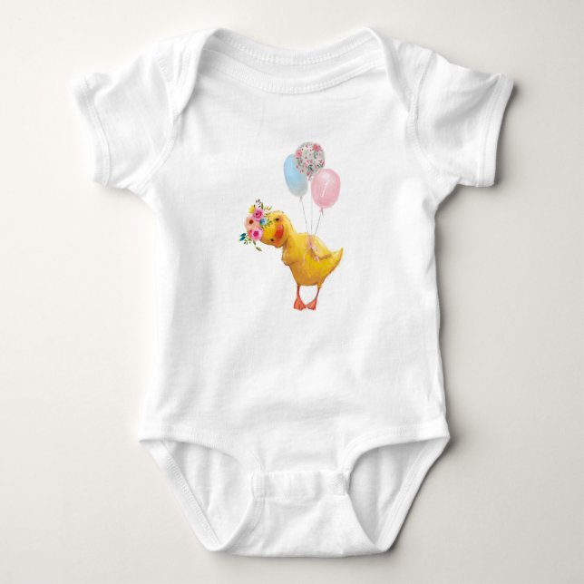 Body Cute Duckkling portant Couronne Florale 1er annive (Devant)