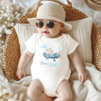 Cute Elephant Blue Plane Un 1er Anniversaire