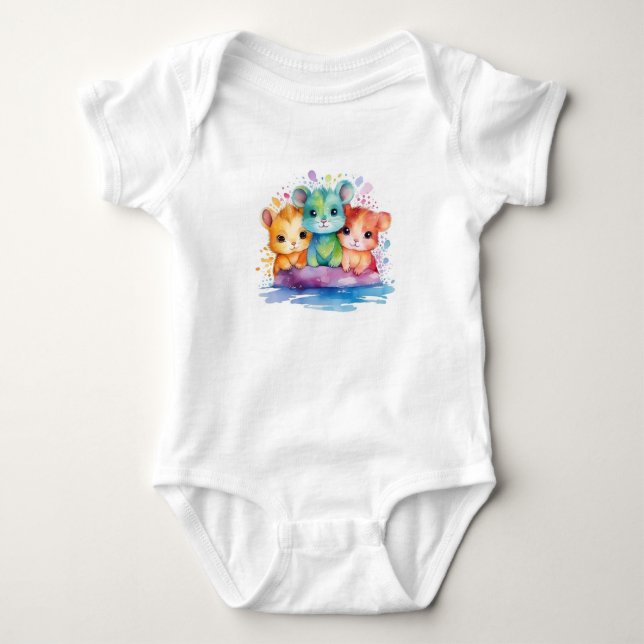 Body Cute Hamster Baby Bodysuit – Colorful Cartoon (Devant)