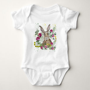Body Cute lapin en fleurs d'aquarelle
