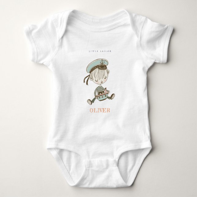 Body Cute Modern Aqua Blue Boys Little Sailor Nautical (Devant)