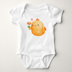 BODY CUTE ORANGE PÂQUES POULET AUX FLEURS ROSES