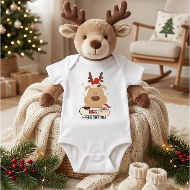 Body Cute Personalized Baby First Christmas Reindeer (Créateur téléchargé)