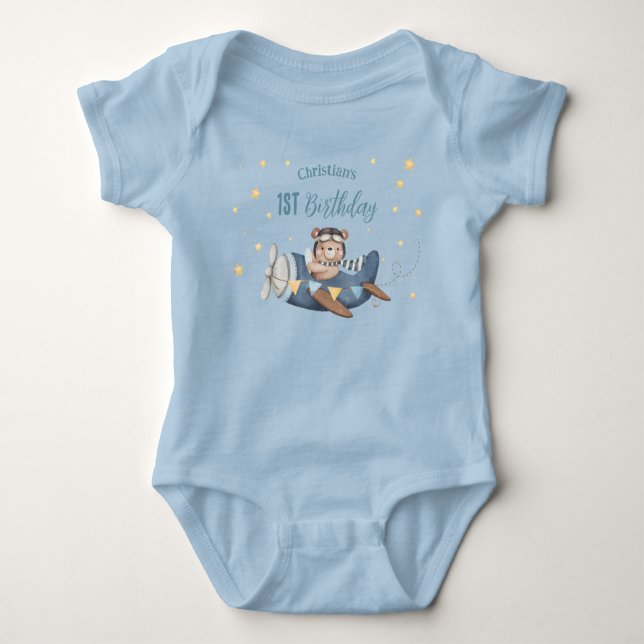 Body Cute Pilot Bear Blue Vintage Plane Birthday (Devant)
