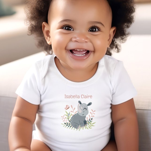 Body Cute Rhino Boho Nom Monogram Girl (Cute Rhino Boho Name Monogram Girl Baby Bodysuit)