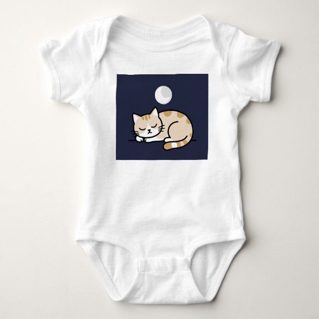 Body Cute Sleeping Cat Moon Baby Bodysuit  (Devant)