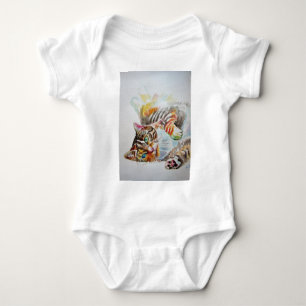 Body Cute Tabby Cat Baby aquarelle art tout en un