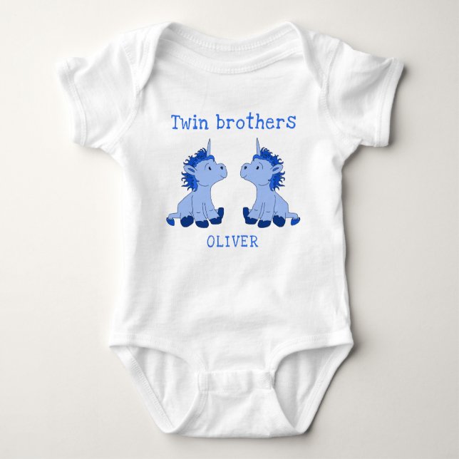 Body Cute Unicorn Twin Brothers Baby Bodysuit avec nom (Devant)