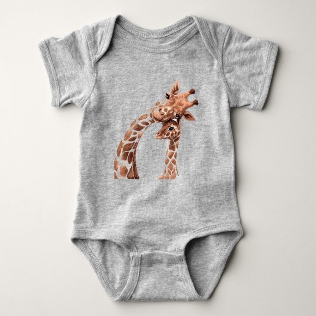 Body Cute Watercolor Giraffe Animal  Baby Bodysuit (Devant)
