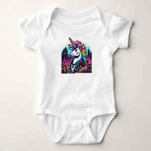 Body Cyberpunk Unicorn Neon Pixel Art Cityscape Design
