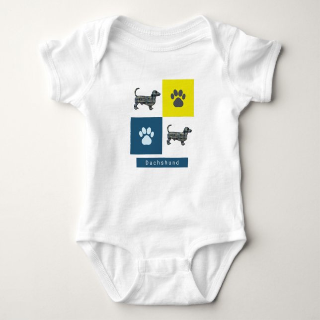 Body Dachshund Chien & Paw Yellow & Blue Grid (Devant)