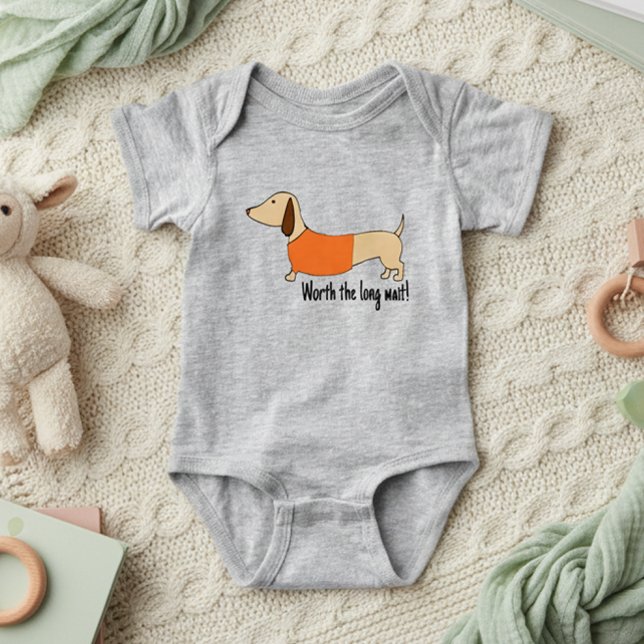 Body Dachshund Worth Long Wait Outfit Genre Neutre (Worth the long wait - dachshund baby shower outfit gift)
