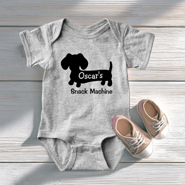 Body Dachshund's Funny Baby Snack Machine (Personalized dachshund baby outfit - snack machine - funny punny doxie baby gift)