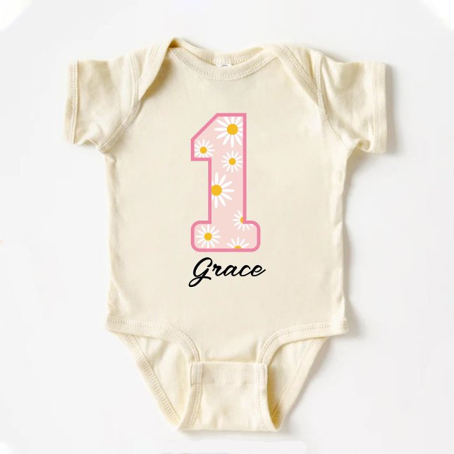 Body Daisy Flower Retro Boho 1er anniversaire (Daisy Flower Retro Boho 1st Birthday Baby Bodysuit)