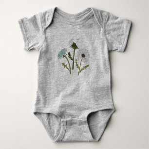 Body Dandelion gris bleu simple Motifs de fleurs blanch