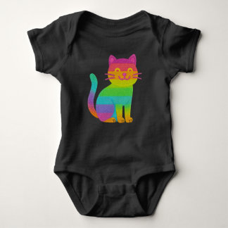 Body de bebé negro 100 % algodón – Gatito arcoíris