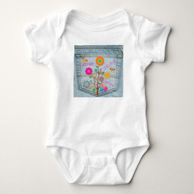 Body Denim Back Fleurs de poche Paix Aimer Espoir (Devant)