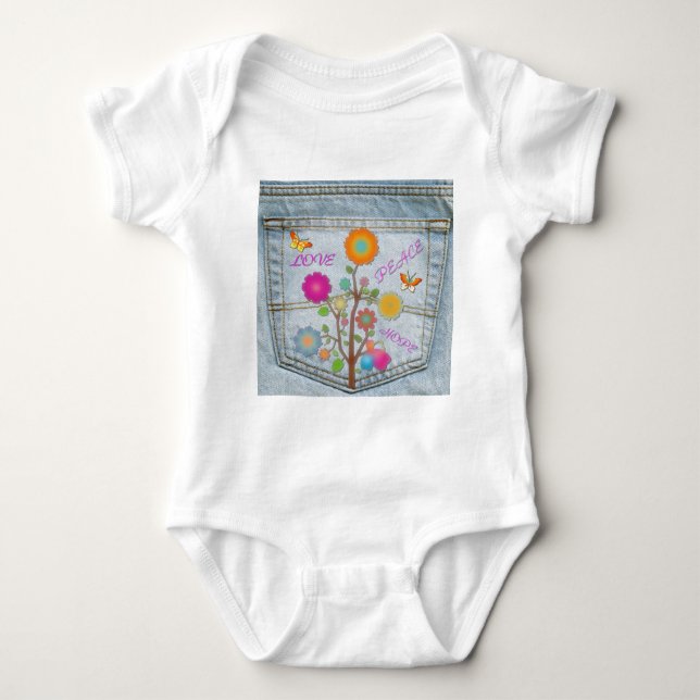 Body Denim Back Fleurs de poche Paix Aimer Espoir (Devant)