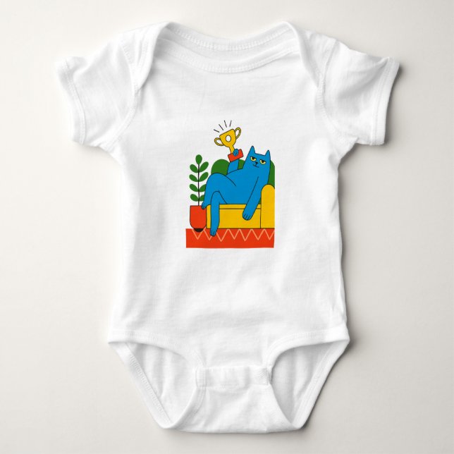 Body Design - Blue Cat Trophy Lounger - T-Shirt Baby  (Devant)