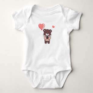 Body dessin d'ours bébé tenant ballon en forme de coeur