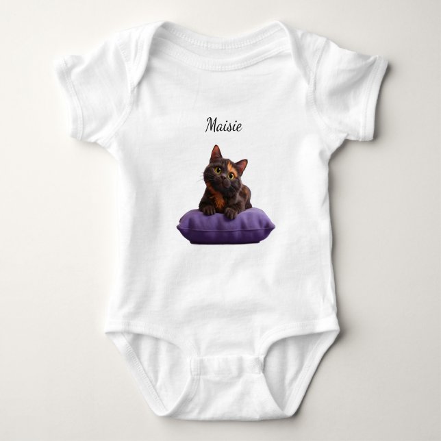 Body Dessin Tortoiseshell Kitten sur coussin pourpre (Devant)