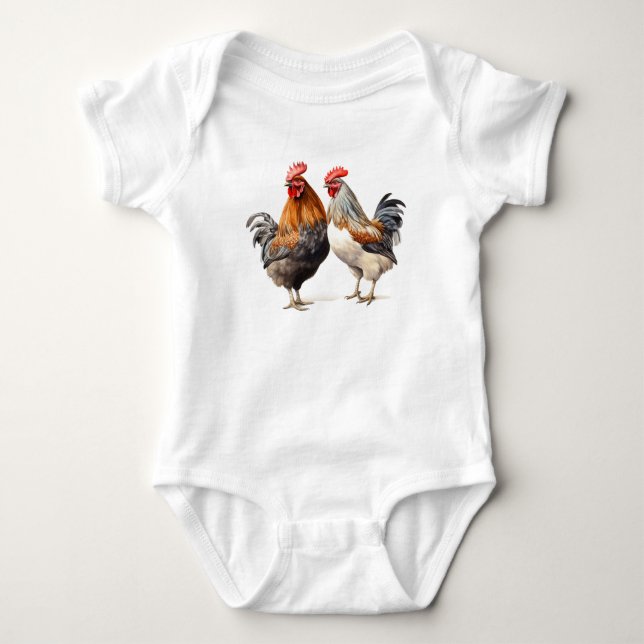 Body Deux Beaux Coq, Poulets, Cadeau Bébé (Devant)