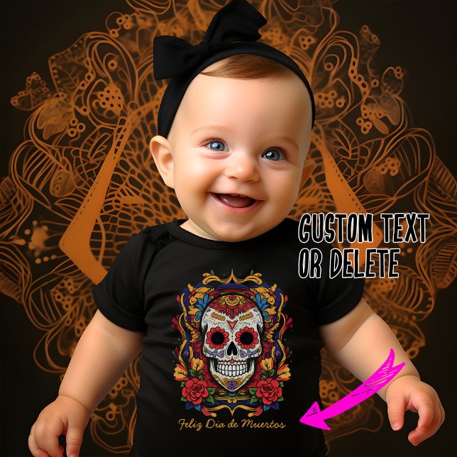 Body Dia de Muertos ☠️ crâne à sucre (Super cite Sugar Skull baby body suit with custom text. Feliz Dia de Muertos!)