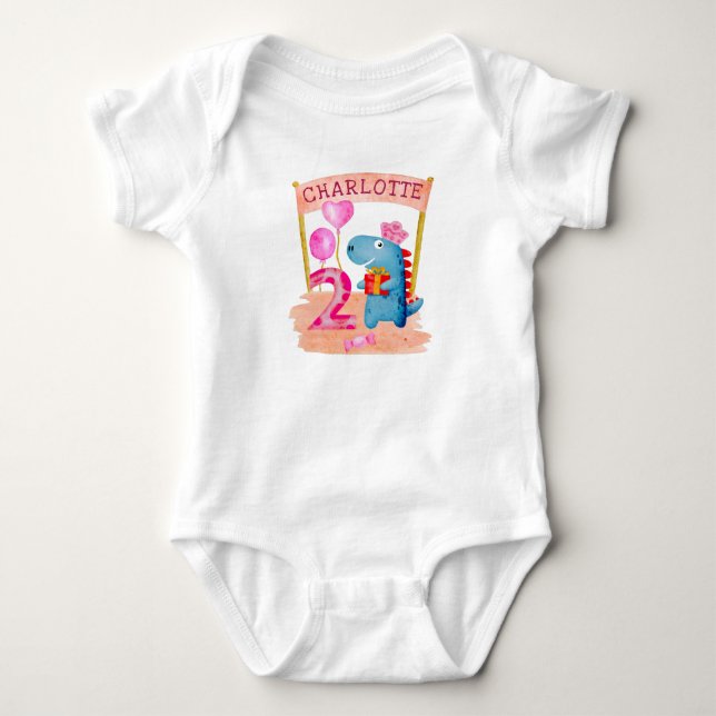 Body Dinosaure Cute Girly 2 ans Anniversaire (Devant)
