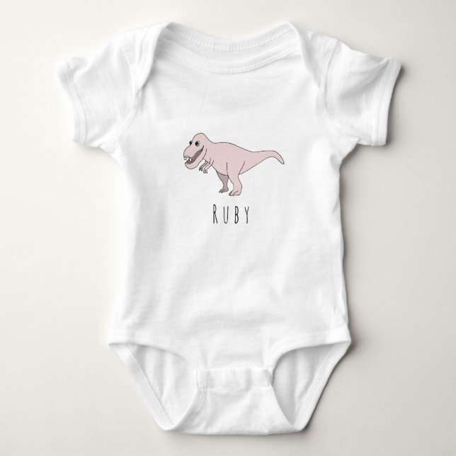 Body Dinosaure T-Rex rose pour bébé fille avec nom (Devant)