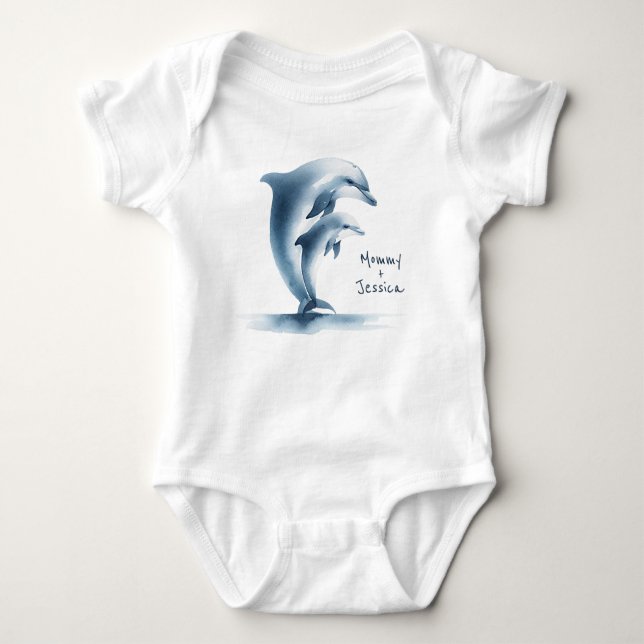 Body Dolphin Mère Bébé Bleu Aquarelle personnalisée (Devant)