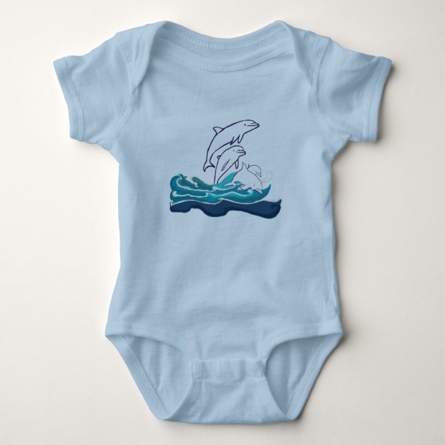 Body Dolphins dans les vagues Baby Jersey Bodysuit, Bla (Devant)