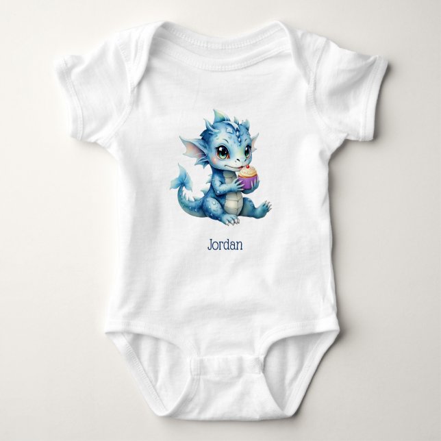 Body Dragon Bébé Bleu Mange un Cupcake (Devant)