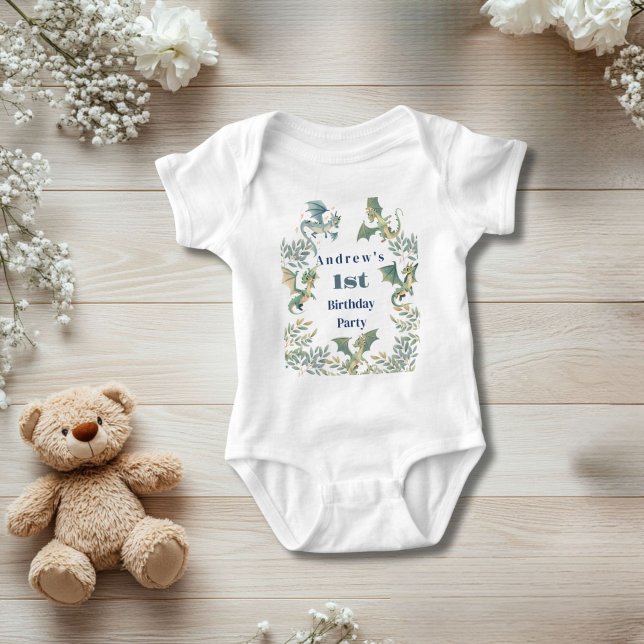 Body Dragon Boys 1er 2e fête d'anniversaire (Dragons Boys 1st 2nd Birthday party baby bodysuit. Personalized for the little birthday boy)