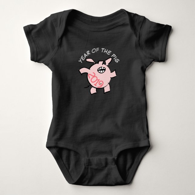 Body Drôle 5 dessin animé Cochon rose 2019 Bébé B (Devant)
