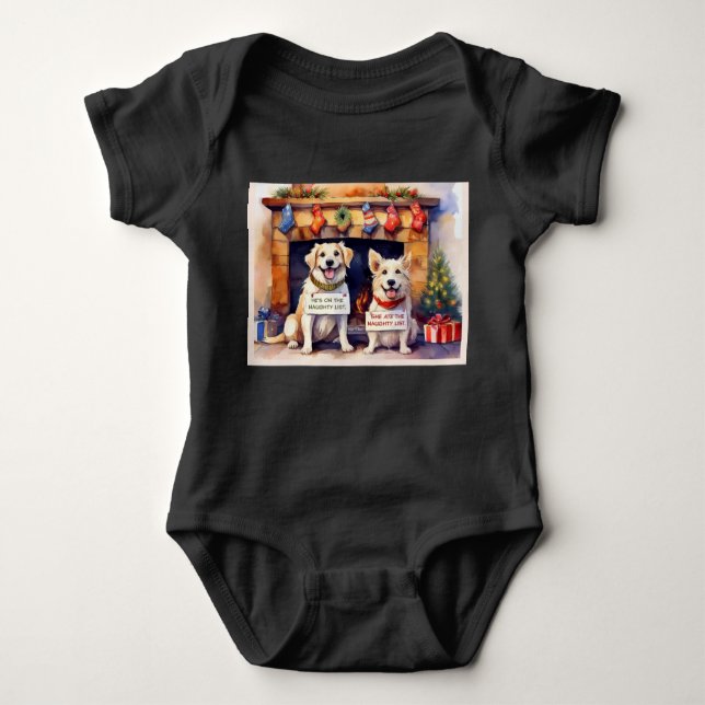 Body Drôle Chien Noël Baby Bodysuit (Devant)