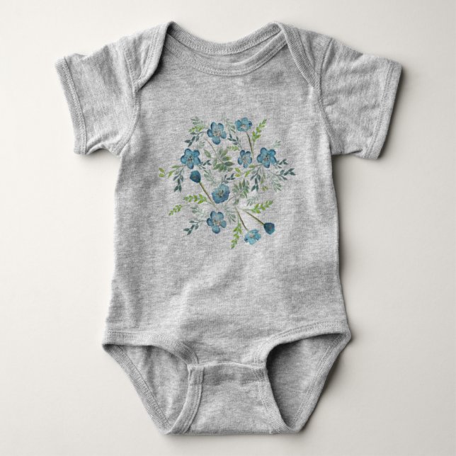 Body Elégant Boho bleu vert Aquarelle Fleurs (Devant)