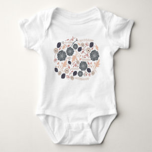 Body Elégant Gris Pêche Floral Design Baby
